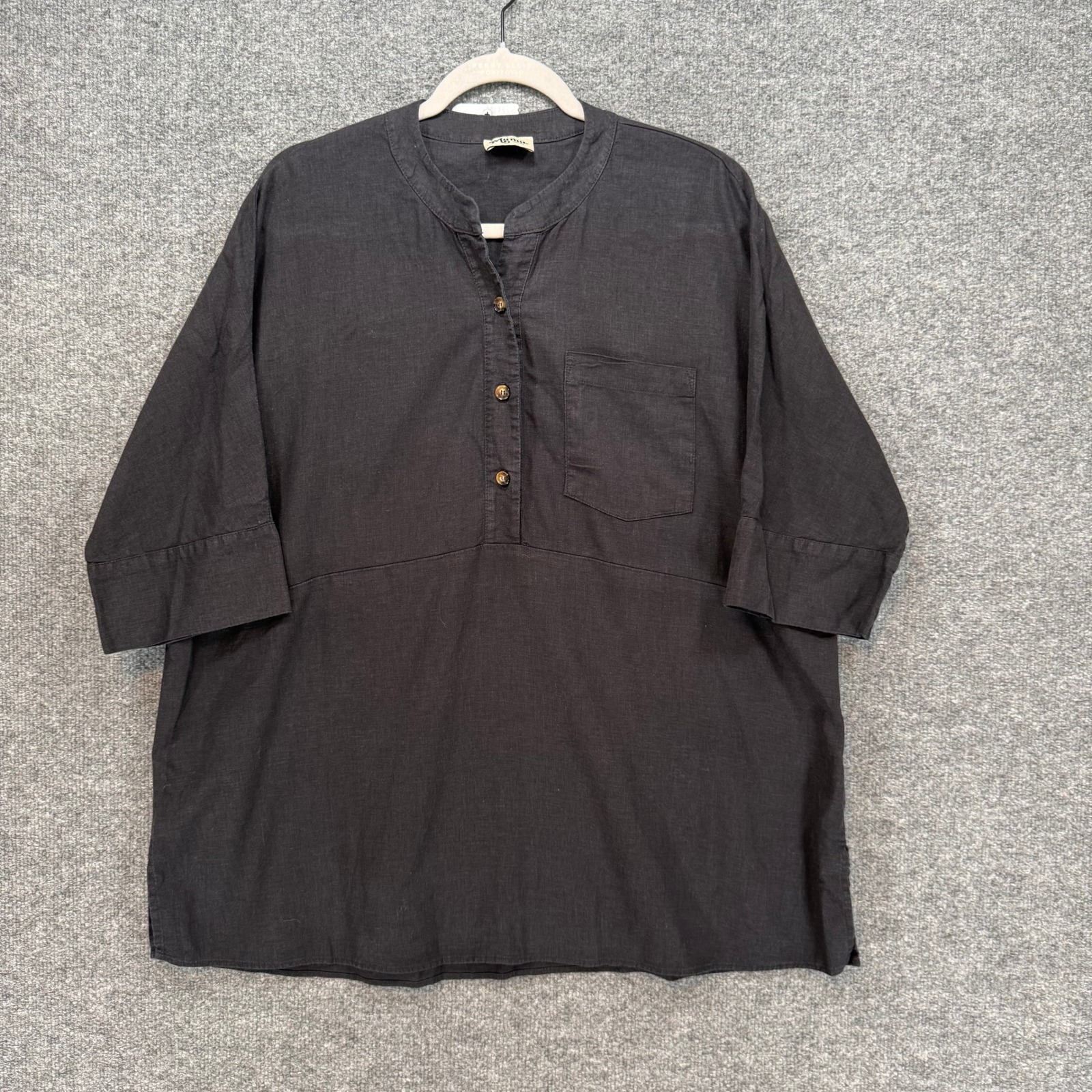 Show Me Your Mumu Tunic Top Women Small Black Linen Blend Henley Relaxed Boho